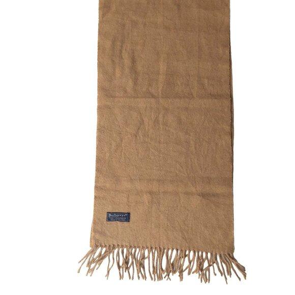Vintage Burberry Solid Camel Tan Embroidered Logo 100% Cashmere Scarf Scarves - Picture 3 of 7